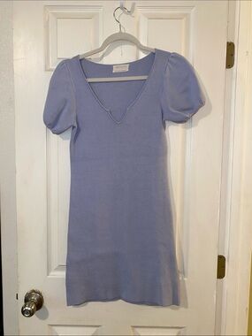 UO French Blue Puff Sleeve Knit Mini Dress (S)